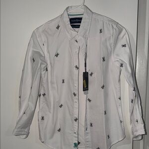 Psycho Bunny White Button Down Shirt with Black Accents